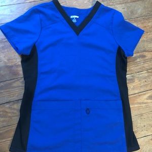Blue and black scrub top